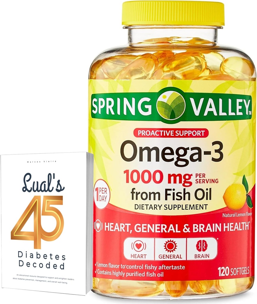 Omega-3, Fish Oil Heart General & Brain Health Diyetary Supplement Softgels, 1000 mg, 120 Count Schell's 45 Diabetes Decoded