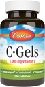 Carlson - C-Gels, 1000mg, Βιταμίνη C Softgels, Ανοσολογική Υποστήριξη & Υγεία της Καρδιάς, Βιταμίνη C Softgels, Αντιοξειδωτικό, Συμπλήρωμα βιταμίνης C, 100 Softgels