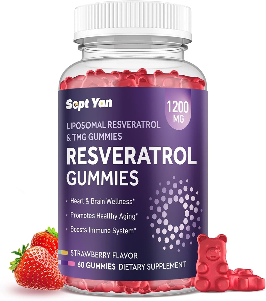 Liposomal NAD Resveratrol Supplement Gummies 1200 mg with NAD+, Quercetin, TMG, Pterostilbene, Red Wine Ekstraksiyon, Antioksit, Sağlıklı Ağlama, Hücresel Onarım, Enerji, Beyin Fonksiyonu - 60 Gummies