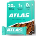 Atlas Protein Bar, 20g πρωτεΐνη, 1g ζάχαρη, καθαρά συστατικά, χωρίς γλουτένη, τσιπ σοκολάτας μέντας (12 κόμης, συσκευασία του 2)