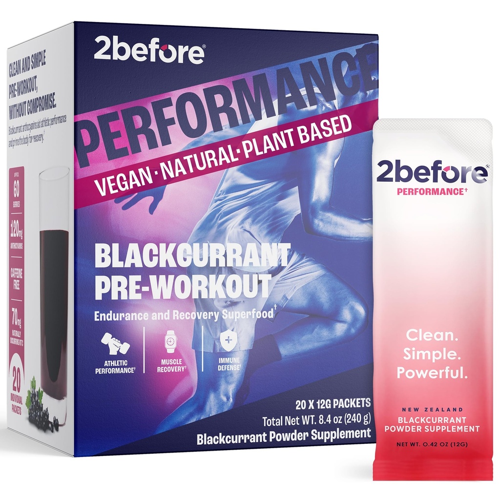 2fore Blackcurant I All Natural Vegan Preworkout, Caffeine Free I Clean Energy, Endurance, Recovery I Pre Workout Women and Men I 20 x Ατομικά πακέτα I Informed Sports Certified