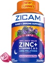 Zicam Sleep + Immune Support. Çinko, Gummy Supplement, BlackBerry Lavender Flavor, C vitamini ve Vitamin D, 3 mg Melatonin per Service, 70 Count