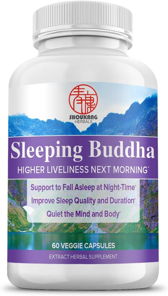 Herbal Chinese Medicine Supplements for Sleep Quality and Duration, Sleeping Buddha HERBALS, Quiet The Mind and Body, 60 Capsules