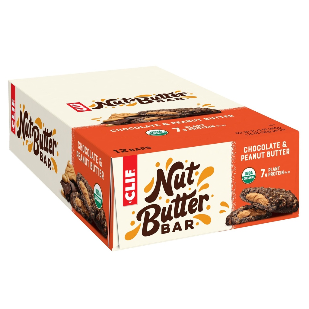Clif Bar - Nut Butter Bar - Organik Snack Barlar - Chocolate Peanut Butter - Organik - Plant Protein - Non-GMO (1.76 Ounce Protein Snack Bars, 12 Count)