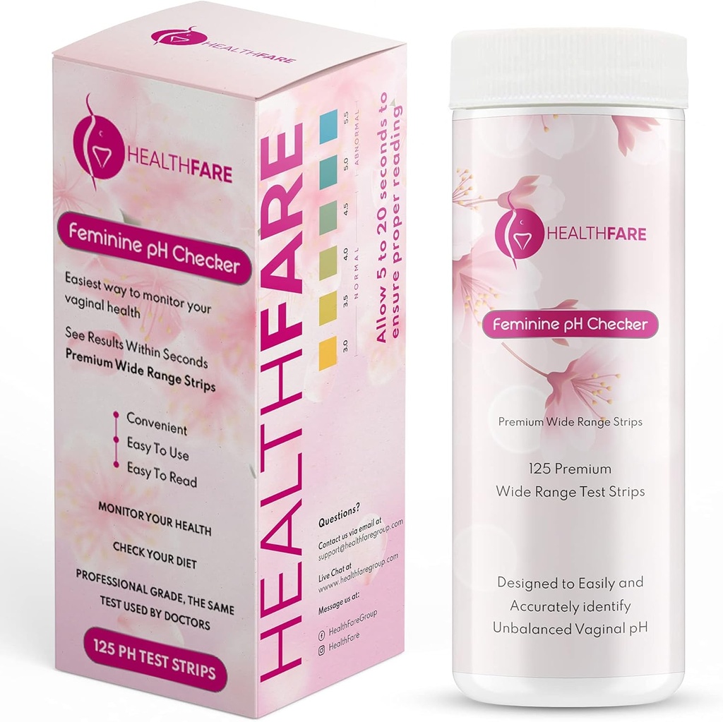 Healthfare Feminine pH Checker Test Strips to Monitor Intimate Health, Balance PH Seviye 3.0-5.5 | Kadın Vaginal alkalinity & Acidity Balance [125 Strips] için Doğru Test Kiti