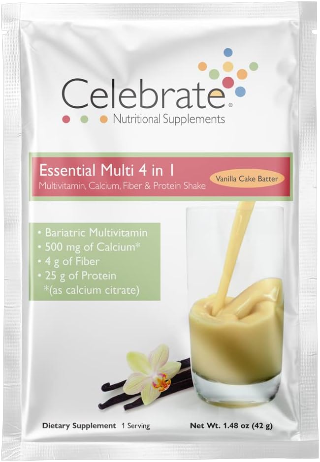4in-1 Bariatrik Multivitaminu, 50 mgo, Post Bariatrik Cerrahisi için, Vanilla Kek Batter, 15 Single Serve Packets