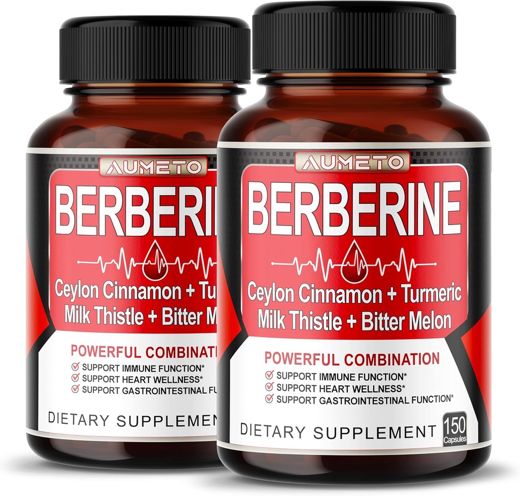 8 in 1 Berberine Supplement - Per Capsule Provides - Support Digestion, Immunity - with Ceylon Cinnamon, Milk Thistle, Turmeric, Bitter Melon