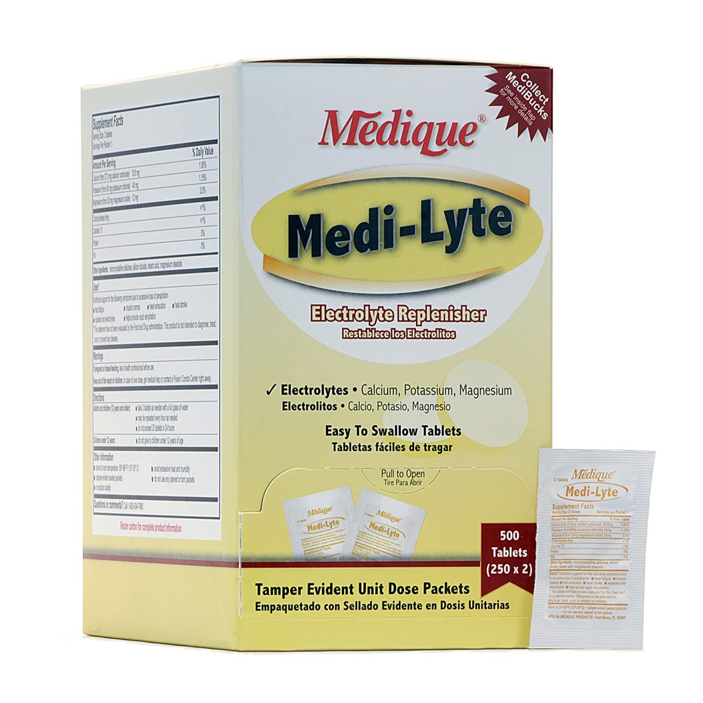 Medique Medi-Lyte Electrolyte Replenisher, Fast Relief from Heat, Stress, Fatigue, and Muscle Cramping, Easy to Swallow Tabletleri, 500 Tablet (250 x 2)