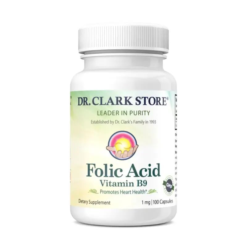 Dr. Clark Folic Acid (Vitamin B9) Tamam – 1 mg, 100 Gelatin Capsules, Essential B Vitamini Günlük Sağlık Için Temel B Vitamini