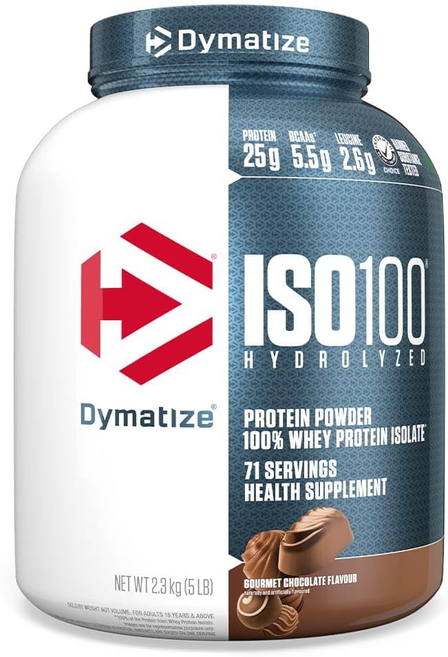 Dymatize Διατροφή ISO 100, σκόνη πρωτεΐνης Whey, σοκολάτα Gourmet, 5 Λίρες