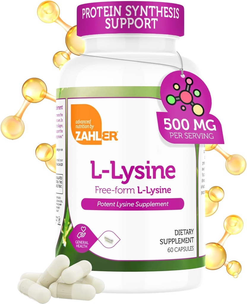 Zahler L-Lysine 500 mg, Freeform L-Lysine Supplement, Kosher 60 Capsules