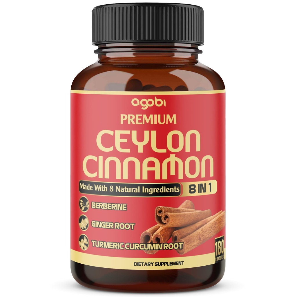 Premium Ceylon Cinnamon Berberine Supplement ile - 8in1 Turmeric, Ginger, Gymnema & More - Body, Heart & General Vitality - 180 Capsules