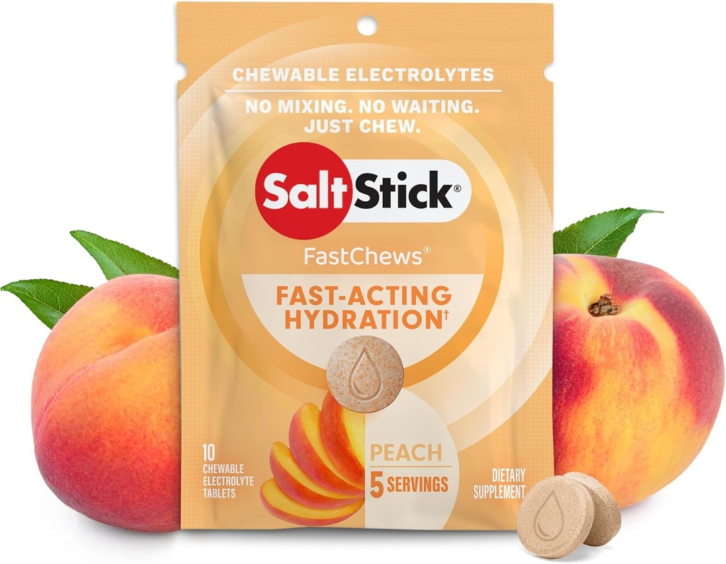 SaltStick Fastchew Electrolyte Replacement Tables for Rehydration, Packet of 10 Tablets, Peach, 10 Count (7201761)