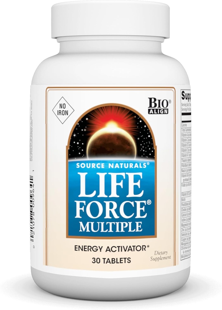 Source Naturals Life Force multiple Iron Free Daily Multivitamin High Potency Essential Vitamins, Mineraller, Antioksis & Nutrients - Energy & Immune Boost - 30 Tabletler