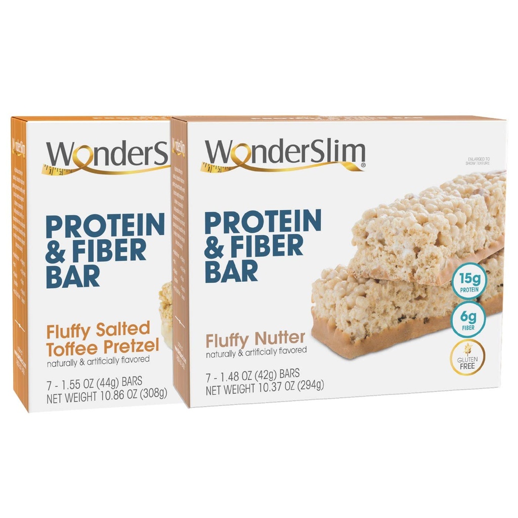 WonderSlim Protein ve Fiber Bar Sche, Fluffy Salted Toffee Pretzel & Fluffy Nutter
