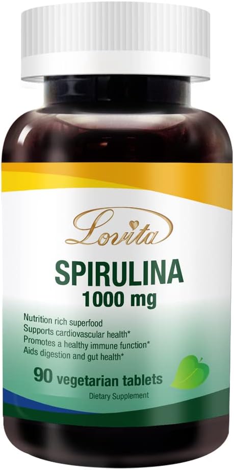 Lovita Organic Spirulina 1000mg ανά δισκίο, Natural Multivitamin Superfood, 100% Vegan Spirulina Tablets, μη- ακτινοβολημένα, 90 χορτοφαγικά δισκία