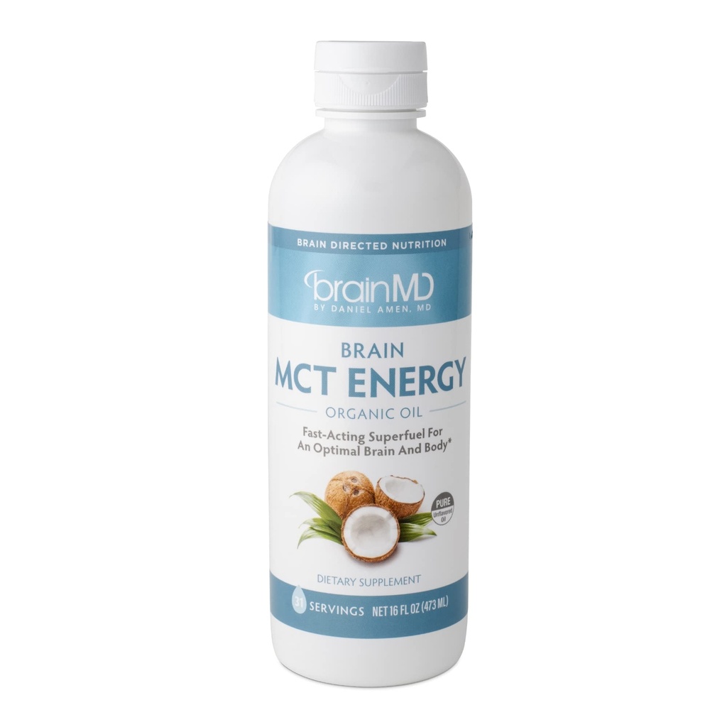 Dr Amen BrainMD Brain MCT Energy - 16 fl oz - Ενεργειακή Υποστήριξη για τον εγκέφαλο και το σώμα - Βελτιώνει την εστίαση & την κορεσμό - Καθαρή & γρήγορη δράση - Χωρίς γλουτένη - 31 Υπηρεσίες