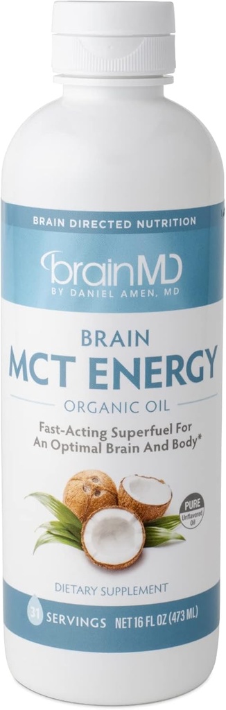 Dr Amen BrainMD Brain MCT Energy - 16 fl oz - Beyin ve Vücut için Enerji Desteği - Focus & Satiety - Temiz & Hızlı Acting - Gluten Free - 31 Hizmet
