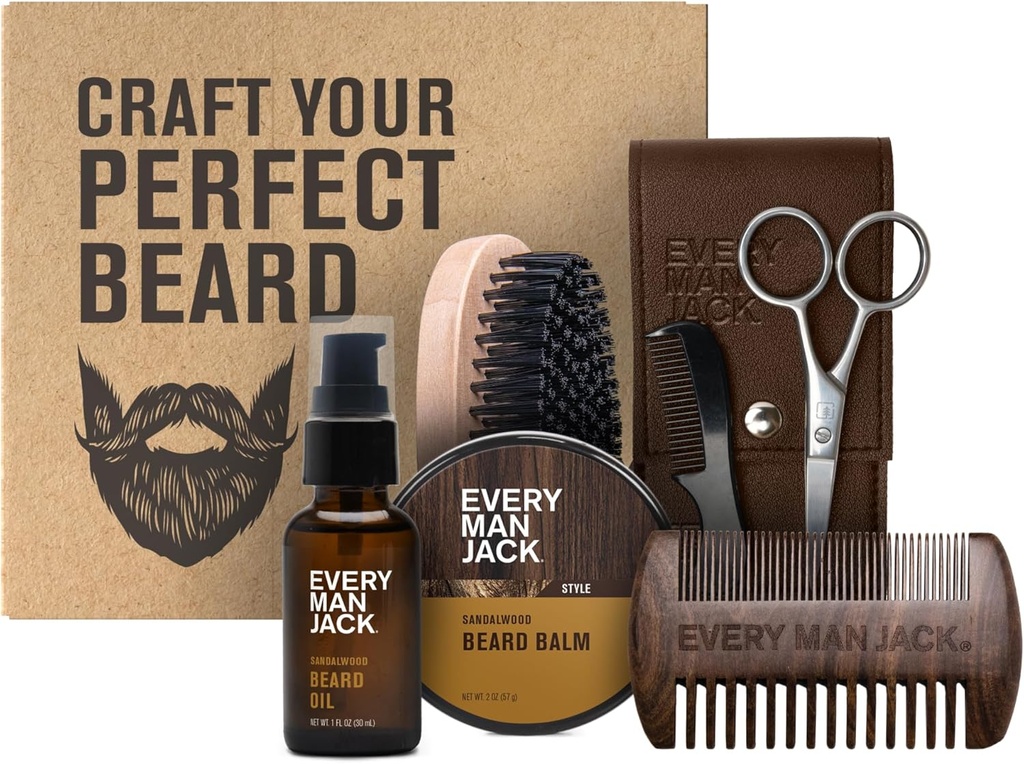 Κάθε Jack Beard Grooming Kit για τους άνδρες - Περιλαμβάνει Sandalwood Beard Oil & Beard Balm, Beard Brush, Ξύλινη διπλής όψης Comb, Ψαλίδι κοπής και Mustache Comb