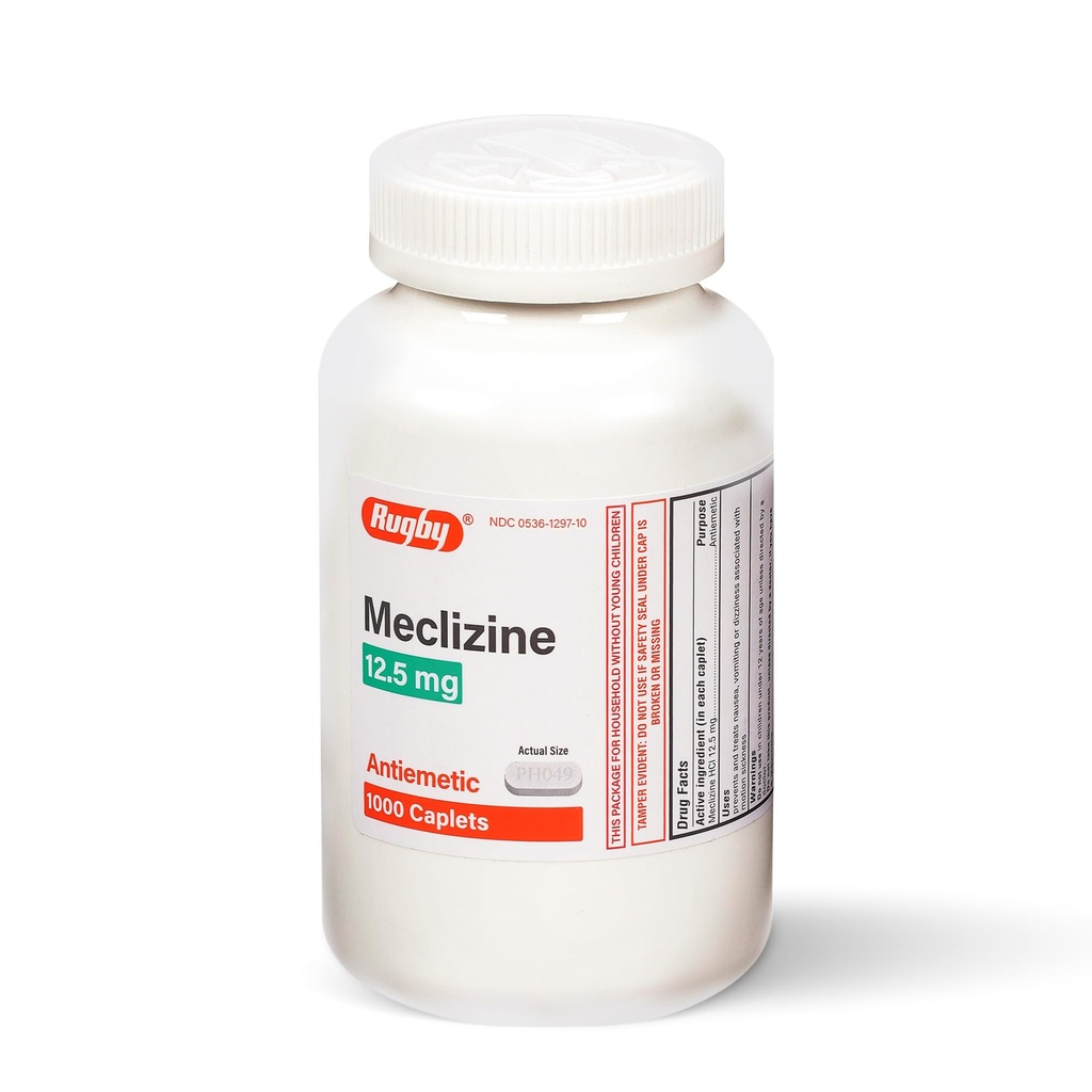 Rugby Meclizine 12.5 mg Antiemetic Caplets for Semptomlar İlgili Hareket Hastalığı – Seyahat ve Cruise Essentials, 1000 Caplets