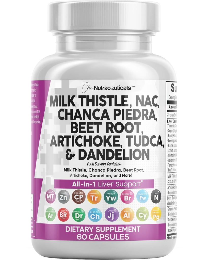 Temiz Nutraceuticals Milk Thistle NAC Chanca Piedra Beet Root Artichoke Dandelion Root - Liver Cleanse Detox & Tamir Supplement Plus TUDCA Choline & Ginger 60 Count