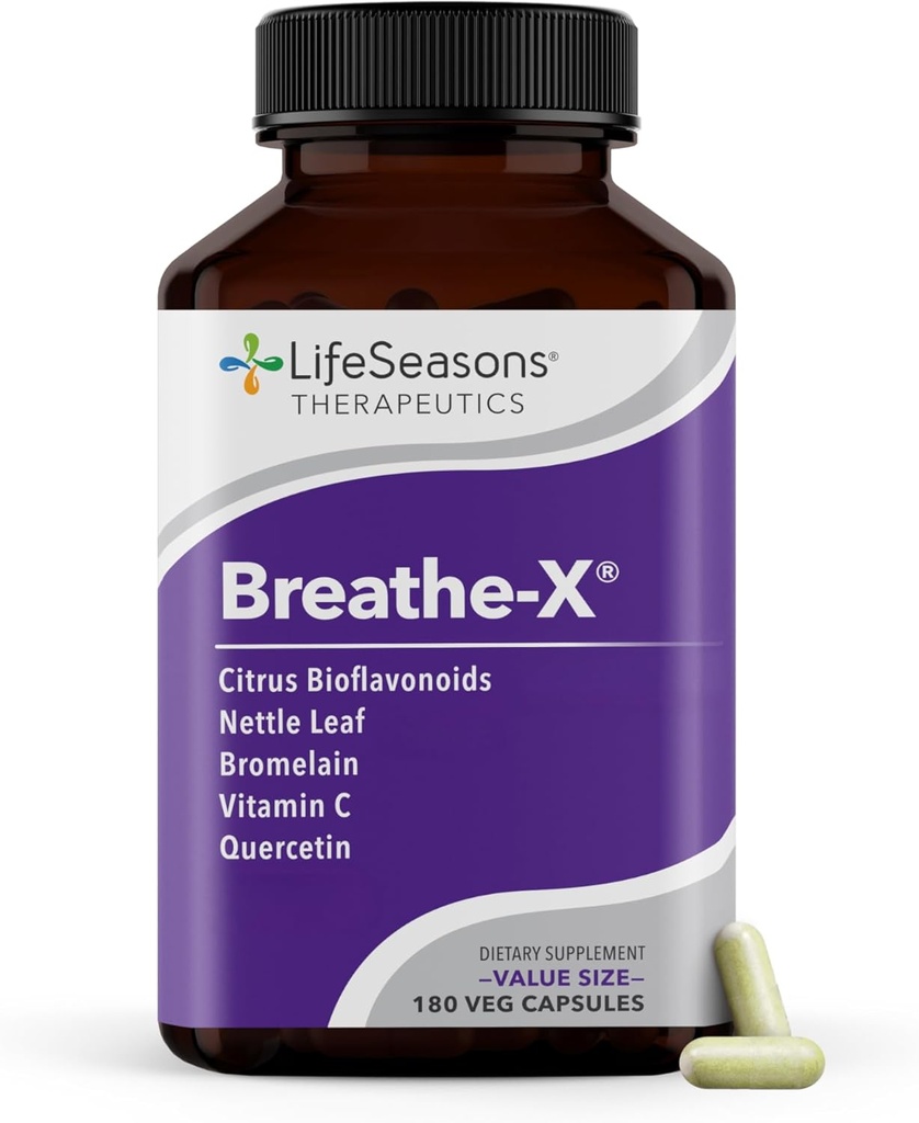 Breathe-X - Antivirüs & Sinus Relief Supplement - Destekler Sinuses & Nasal Discomfort - Non-Drowsy & Fast-Acting - Quercetin, Bromelain, Citrus Bioflavonoids, Nettle Leaf & Vitamin C - 180 Capsules