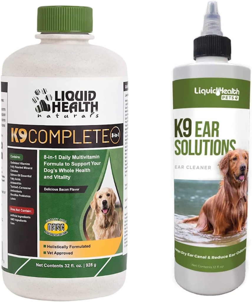 LIQUIDHEALTH Evcil hayvanlar K9 Tüm Köpekler ve Puppies & K9 Ear Yıkama Çözümleri - Pet Health Supplement Sche for Common & Immune Support, Dog Ear Temizlik Tedavisi - ABD'de Yap
