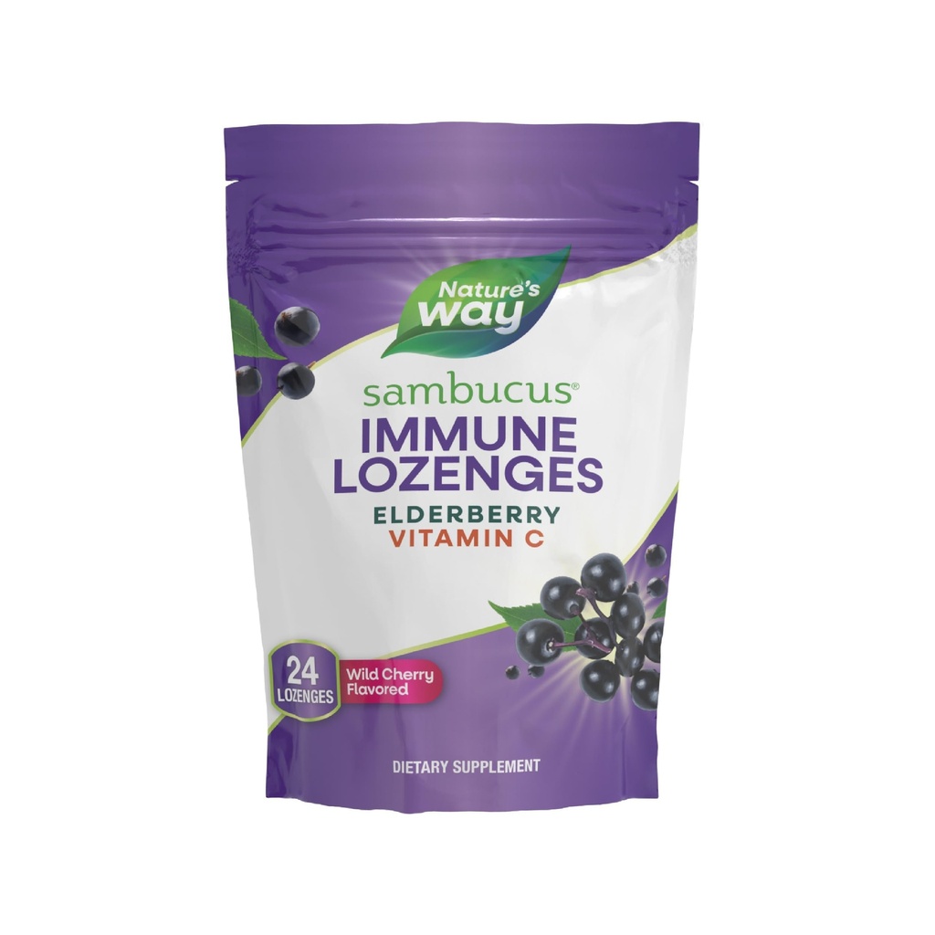 Nature's Way Sambucus Immune Lozenges, High Potency C, Elderberry, Wild Cherry Flavored, 24 Lozenges (Package May Vary)