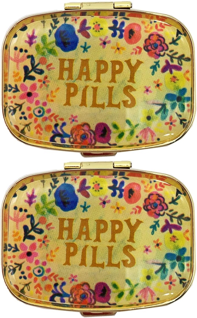2 Πακέτα Vintage Pill Organizers Metal Retro Pill Boxes Χαριτωμένες κάσες χαπιών για Purse/Pocket Φορητό Compact για να κρατήσει βιταμίνες / Tylenol/Συμπληρώματα/Meds/Tablet(Ευτυχισμένα χάπια με καθρέφτη μέσα)