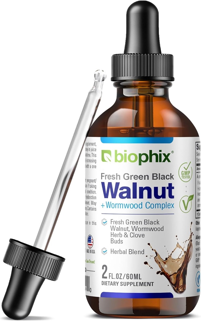 Biyophix Green Black Walnut Wormwood Extract 2 oz - Natural Potent Herbs Cleanser Supports Intestinal Health