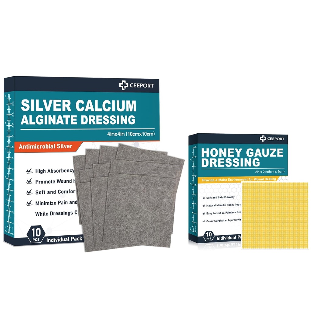 Silveruba Alginate Dressing (4'x4'10par) +Manuka Honey Gauze Wearing(2" x 2" 10par)