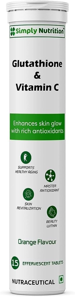 C vitamini, sağlıklı ve genç Skin için Glutathione - Erkekler ve Kadınlar için Skin Tone. Sugar-Free, Orange Flavour, 15 Effervescent Tabletler (4000 of 1)