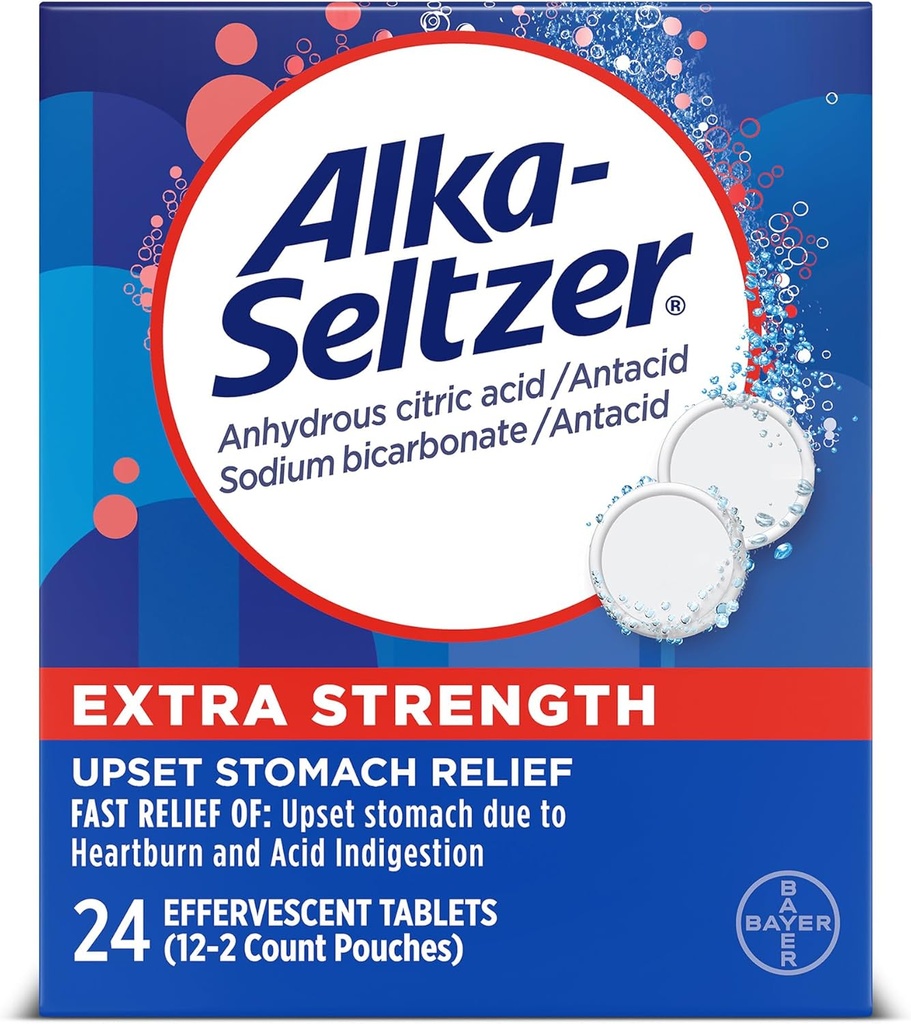 Alka-Seltzer Ekstra Güçlü Kalpburn Yardımı Effervescent Antacid Tabletleri, Hızlı İndigestasyon Yardımı, 24 Cttzer Ekstra Güçlü Kalp