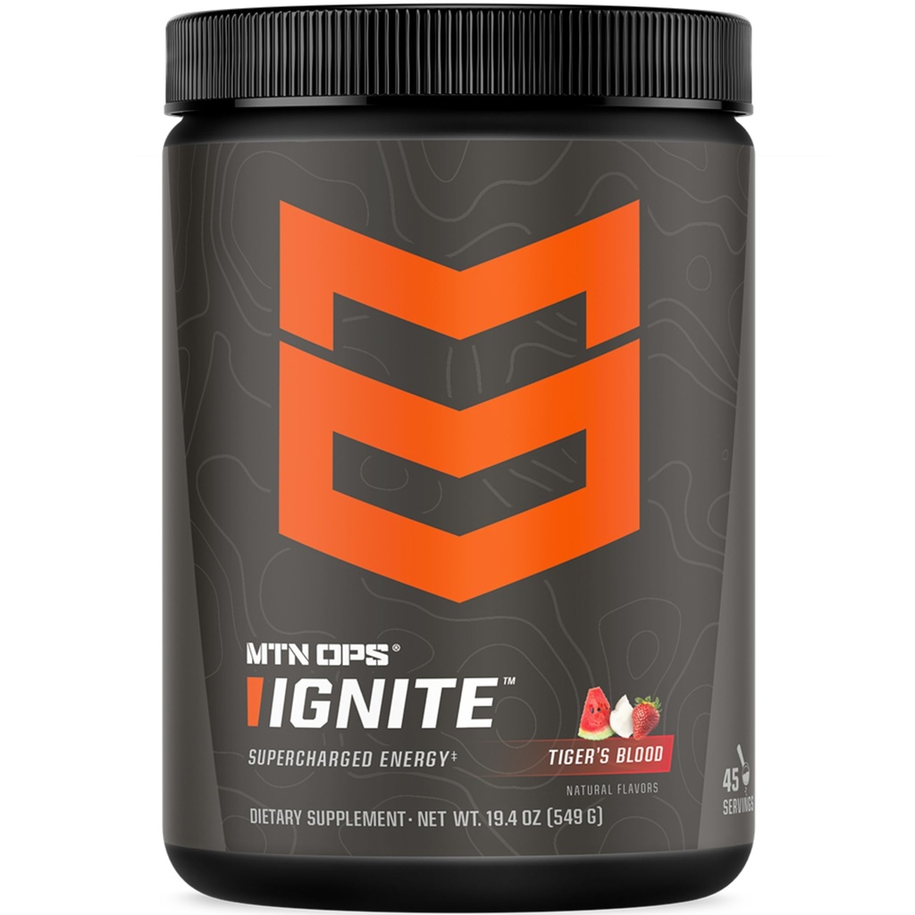 MTN OPS Ignite Energy Drink Toz, Gluten Free Nootropic Supplement Drink Mix, L Arginine, L Citrulline, Caffeine & Nootropic Sugar Free Drink Mix, 45 Hizmet, Tiger's Blood