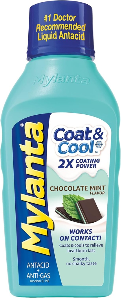 Mylanta Heartburn and Gas Relief, Υγρό αντιόξινο, Coat & Cool Formula, Σοκολάτα Μέντα Γεύση, 12 Fl Oz