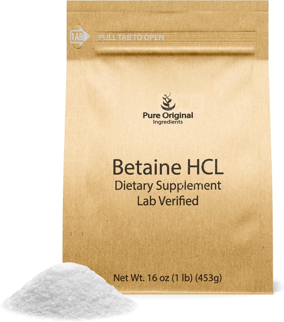 PURE ORIGINAL INGREDIENTS Betaine HCL 1 lb, Nomixs or Fillers, Lab-TY Supplement Supplement