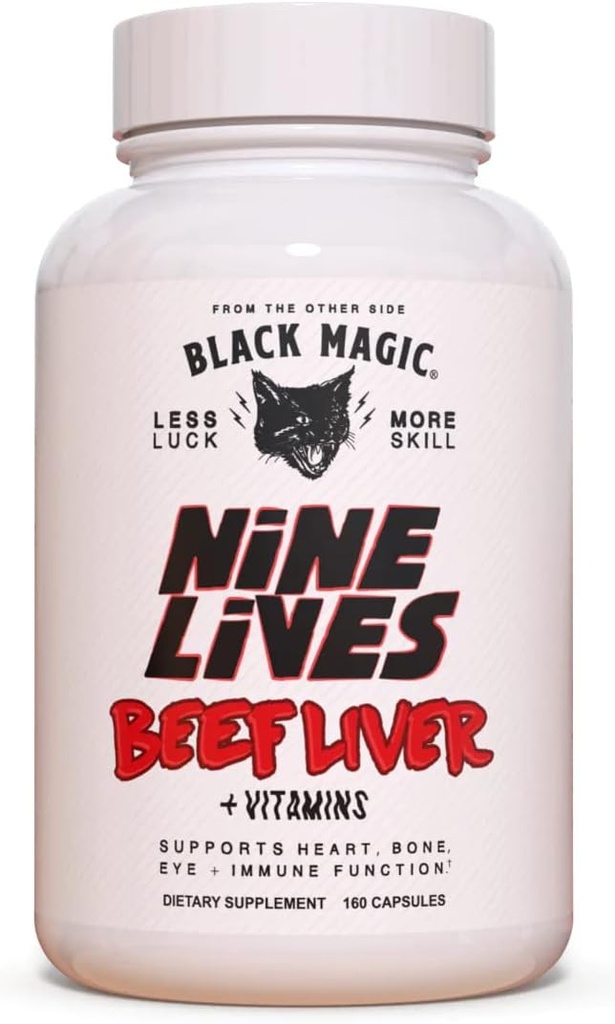 Beef Liver Capses - Black Magic Εννέα Ζωές - Beef Liver Συμπληρωματικό - 2000mg Beef Liver Per Serving, Perfect Liver Supplement, Πηγή σιδήρου, Βιταμίνες A & B12 και πολλά άλλα