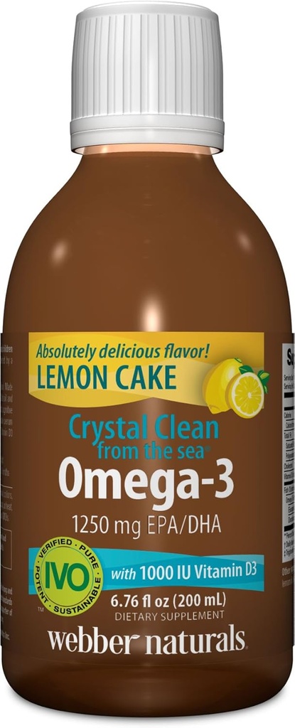 Webber Naturals Crystal Clean from the Sea Omega-3 with Vitamin D3, Lemon Cake, 6.67 Akışkanlar Ounce