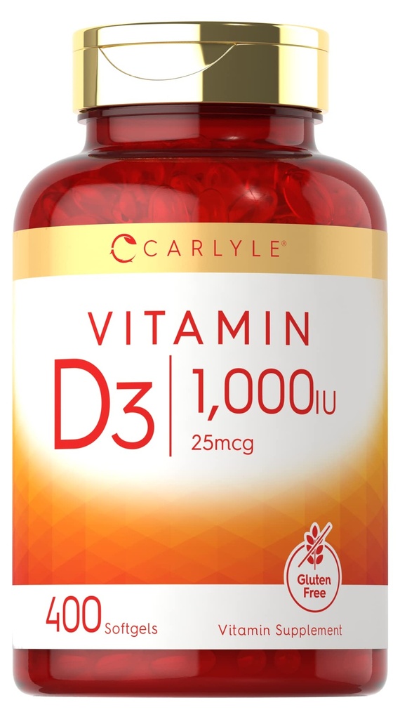 Carlyle Vitamin D3 1000IU | 400 Softgels | Yüksek Potency | Non-GMO & Gluten Free Supplement