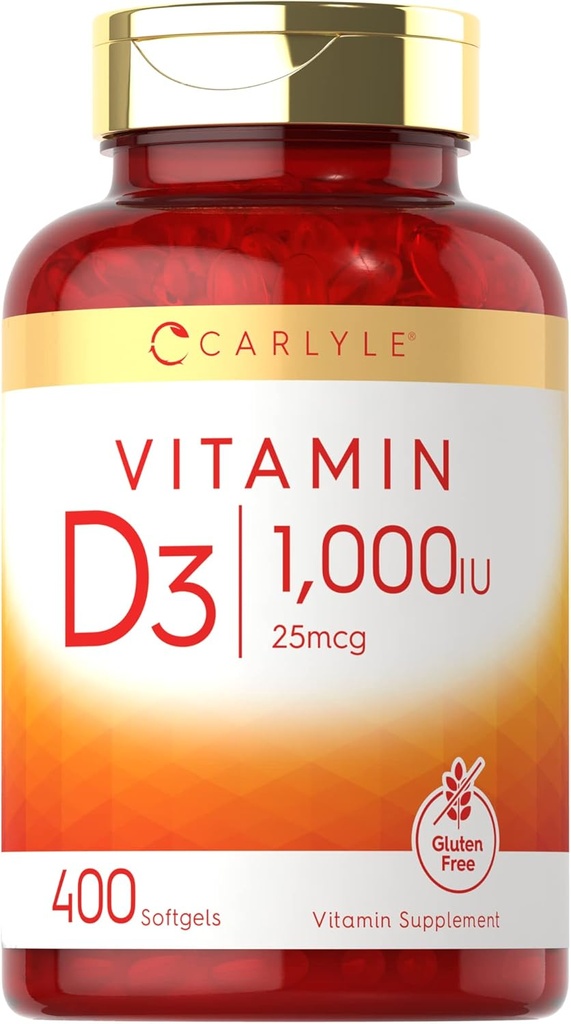 Carlyle Vitamin D3 1000IU | 400 Softgels | Yüksek Potency | Non-GMO & Gluten Free Supplement