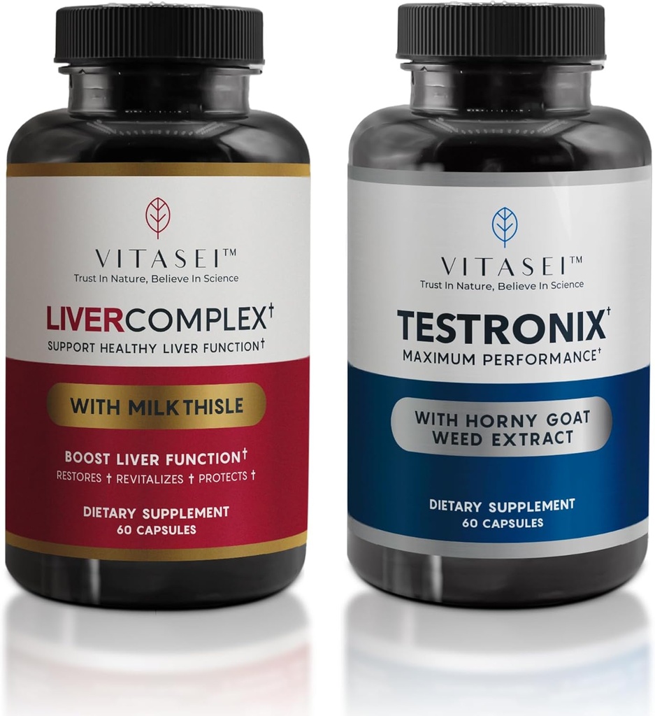 VITASEI Liver Cleanse Detox & Tamir, Kadınlar ve Erkekler için Canlı Kompleks Kapsüller (60 Capsules) + Testronix ATM for Men (60 Capsules)