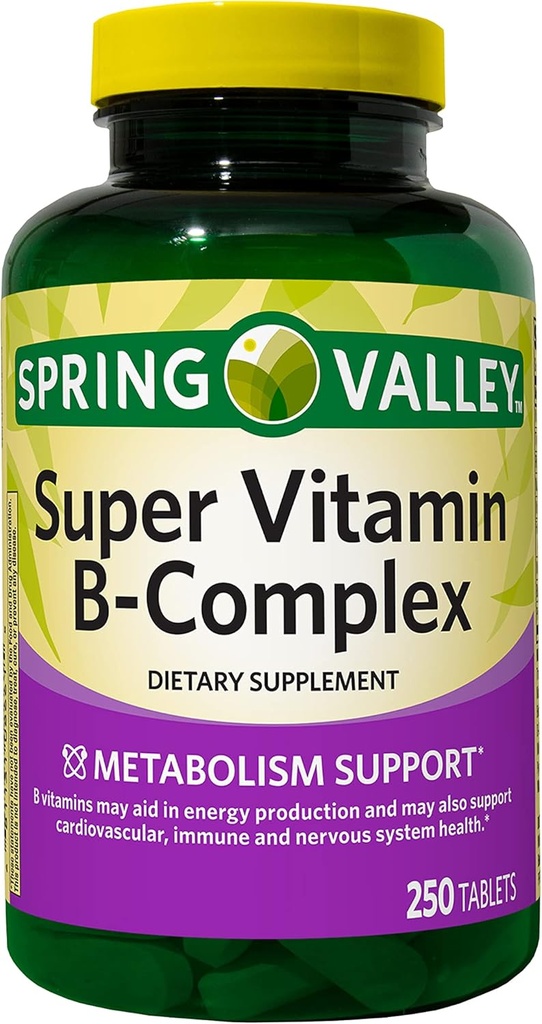 Augu Spring Valley Super Vitamin B-Complex, Metabolism Desteği, Tablet Diyet Tamam, 250 Kont