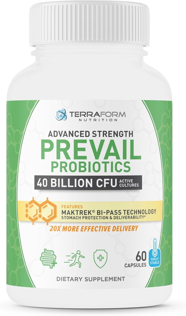 Prevail Probiyotikler – 40 Milyar CFU, Patentli Stomach Koruma ve Teslim edilebilirlik – Immunity & Gut Health – Raf Stable with Potency Garanti – 1 Ay Supply