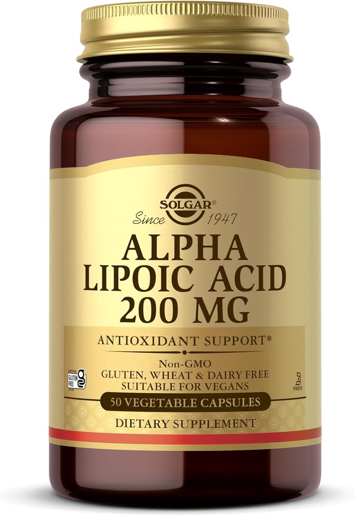 Solgar Alpha Lipoic Acid 200 mg, 50 Sebze Kapsülleri - Antioksit Desteği - Geri Dönüşüme Yardımcı olur Glutathione, C & E, CoQ-10 - Non-GMO, Vegan, Gluten Free, Dairy Free, Kosher - 50 Hizmet