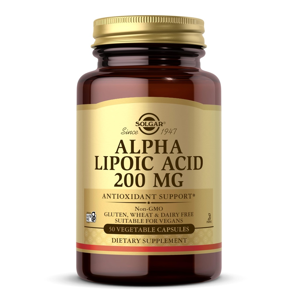 Solgar Alpha Lipoic Acid 200 mg, 50 Sebze Kapsülleri - Antioksit Desteği - Geri Dönüşüme Yardımcı olur Glutathione, C & E, CoQ-10 - Non-GMO, Vegan, Gluten Free, Dairy Free, Kosher - 50 Hizmet