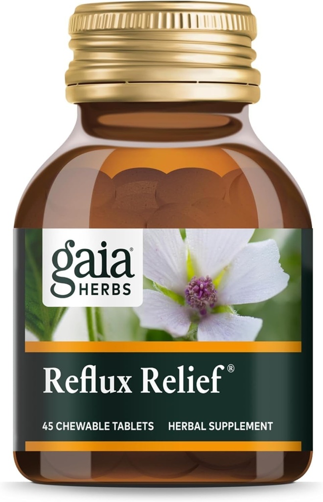 Αρωματικά φυτά Gaia Reflux Reflux - με Marshmallow Root, Χαμομήλι, Αλόη, Licorice, και High Mallow - Βοηθά με Περιστασιακά Heartburn και Relief Indigestion - 45 Μασώμενα δισκία (45-Day Supply)