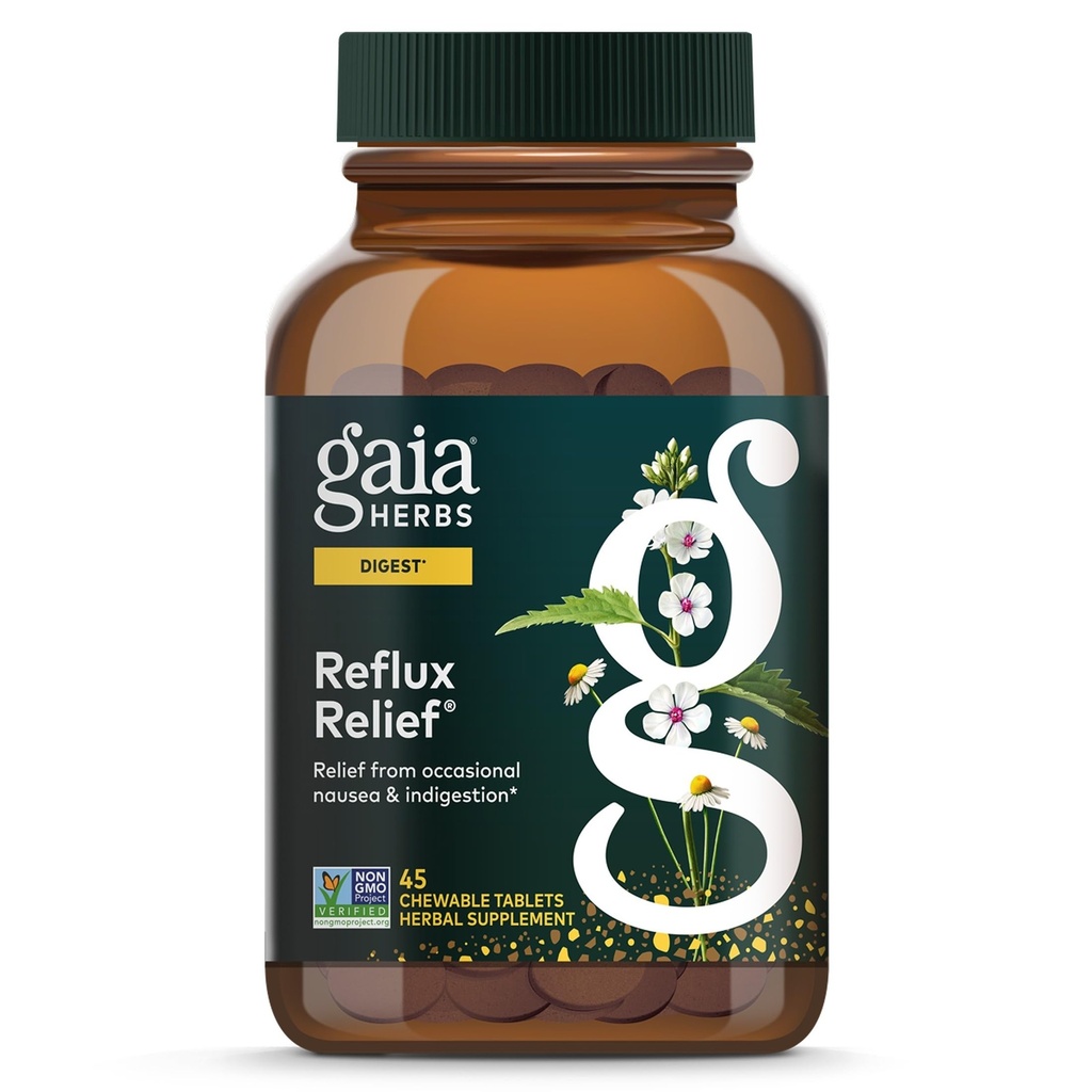 Gaia Herbs Reflux Relief - Marshmallow Root, Chamomile, Aloe, Licorice ve High Mallow - Occasional Heartburn ve Relieve Indigestion - 45 Chewable Tabletler (45-Day Supply)