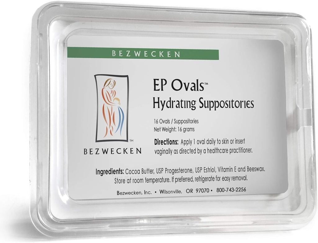 Bezwecken E.P. Ovals – 16 Oval Suppositories - Επαγγελματικά διαμορφωμένο για να Αλληλοβιώσει Κολπική ξηρότητα σε Εμμηνοπαυσιακές Γυναίκες - Μοναδική ανάμειξη Προγεστερόνης & Εστριόλης - Φυσική Κολπική Λιπαντική