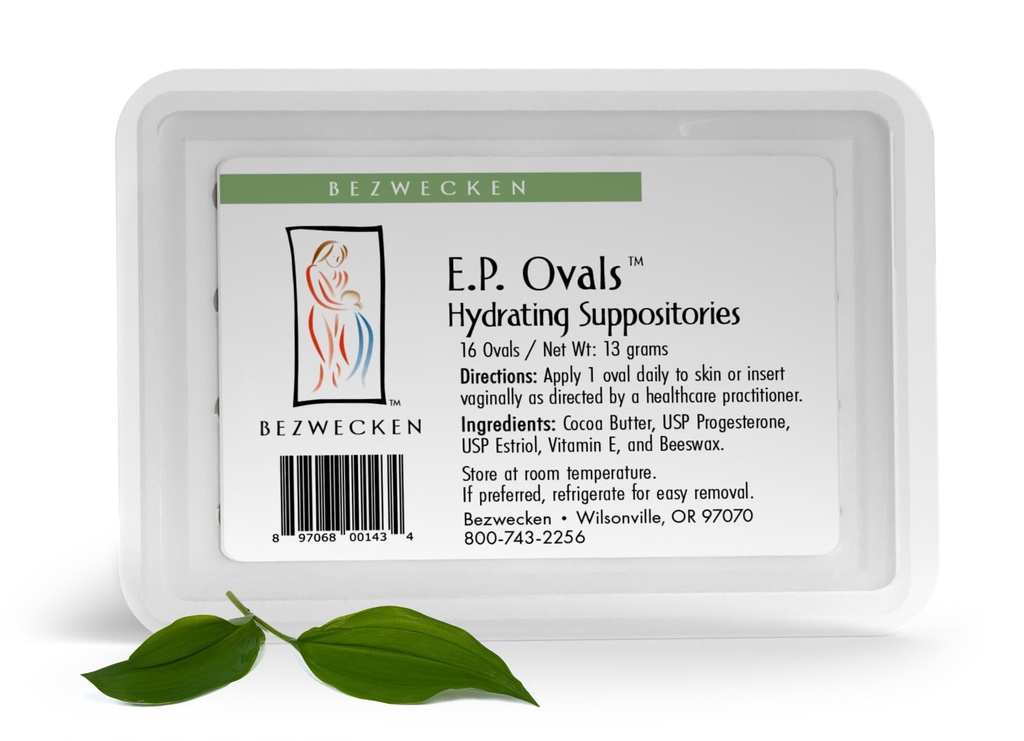 Bezwecken E.P. Ovals – 16 Oval Suppositories - Επαγγελματικά διαμορφωμένο για να Αλληλοβιώσει Κολπική ξηρότητα σε Εμμηνοπαυσιακές Γυναίκες - Μοναδική ανάμειξη Προγεστερόνης & Εστριόλης - Φυσική Κολπική Λιπαντική