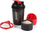 Shaker Şişe,16oz protein Shaker Şişeler, Mix Ball ile 3, 1 Leak-proof GYM Shake Cup with Toz Storage & Pill Tray, Ideal for Workout,BPA Free (Red)
